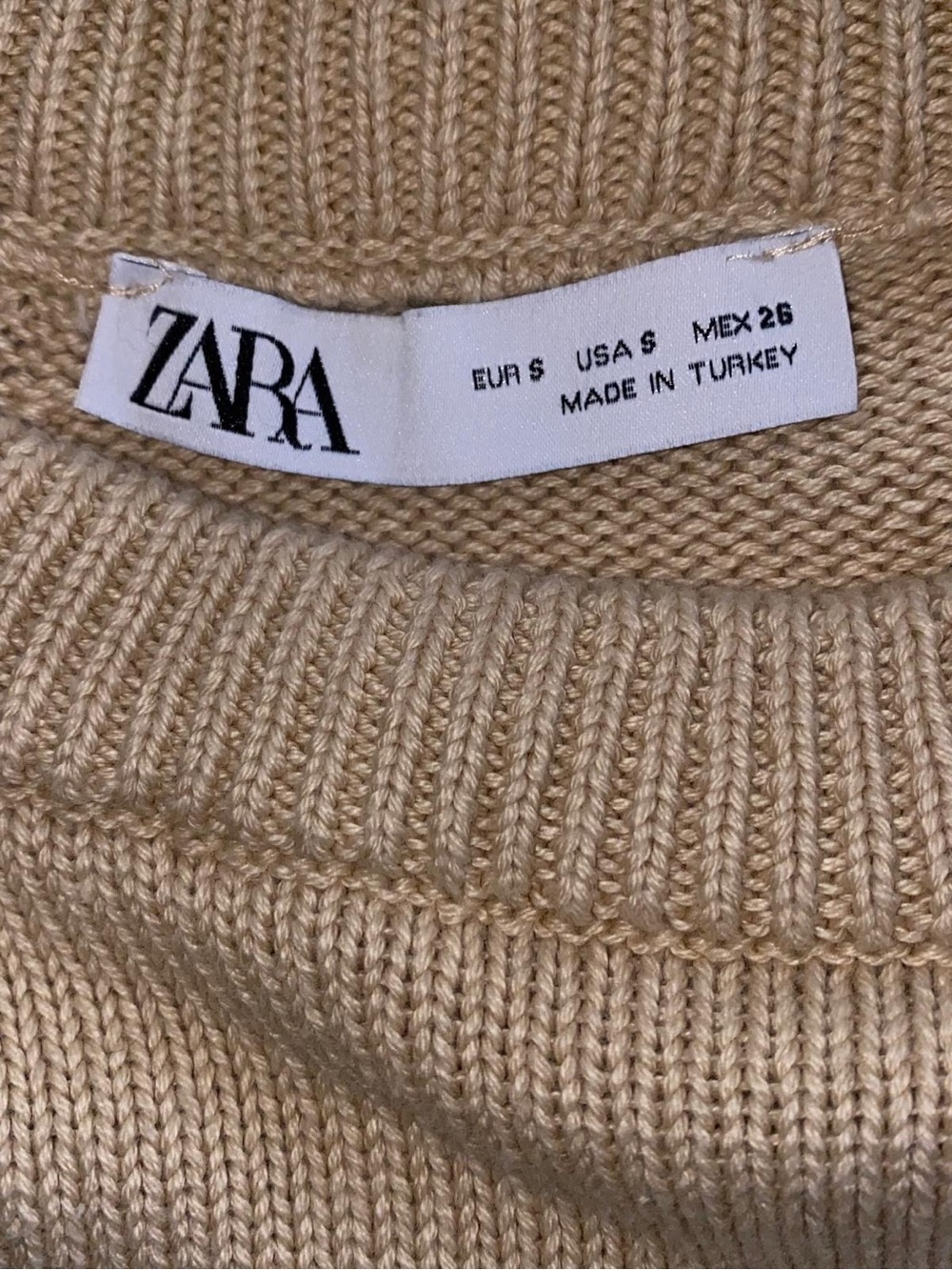 ZARA 100% cotton Knit Sweater Raglan Sleeve Ribbed Trim oatmeal granola color - Picture 9 of 11